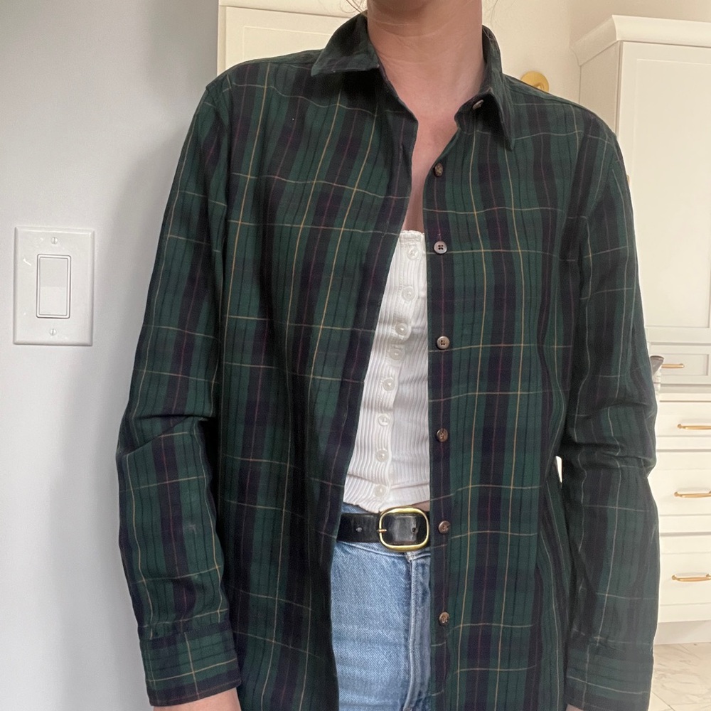 Pendleton Green and Blue Plaid Button-Up flannel Shirt